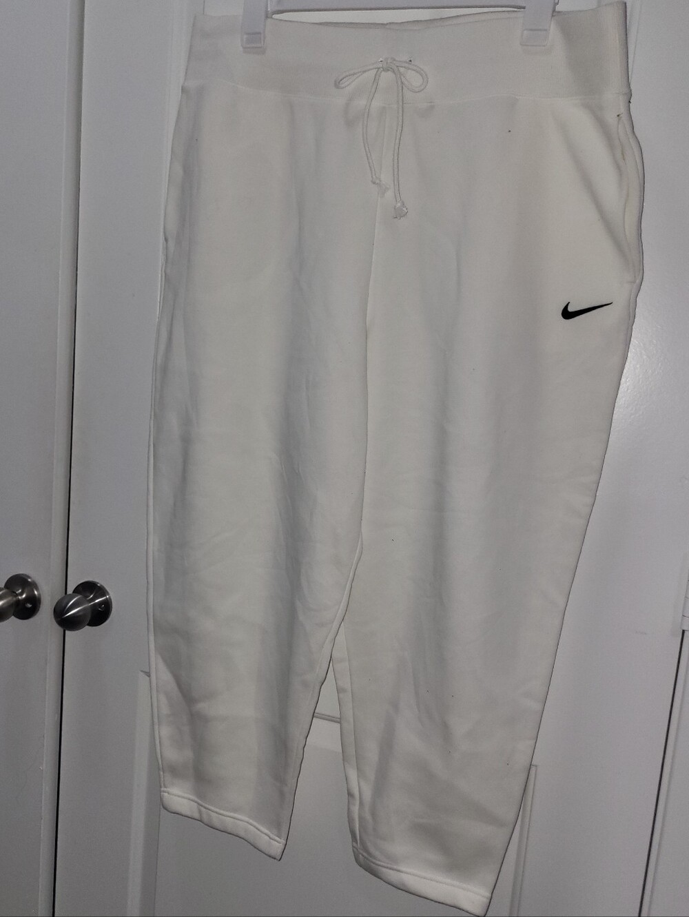 Nike Off-White Cropped Sweatpants with Black Swoosh